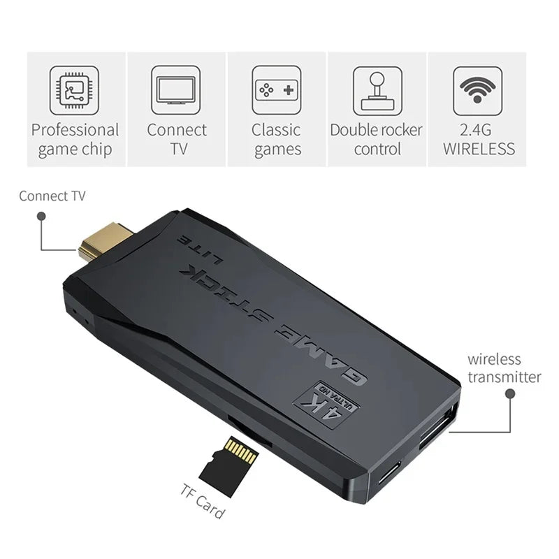 M8 (64GB) HDMI Game Stick Lite Console – 2.4G Wireless Controllers – 4K – 10,000 Video Game Retro Box – Plug and Play M8 (64GB) HDMI Game Stick Lite Console – 2.4G Wireless Controllers – 4K – 10,000 Video Game Retro Box – Plug and Play